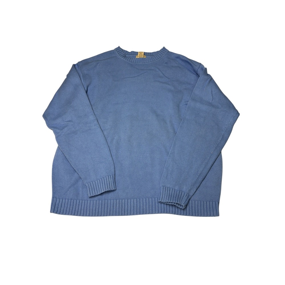 LL Bean Sweater Mens XL Blue Cotton Shaker Knit Crewneck Pullover 0FWB4